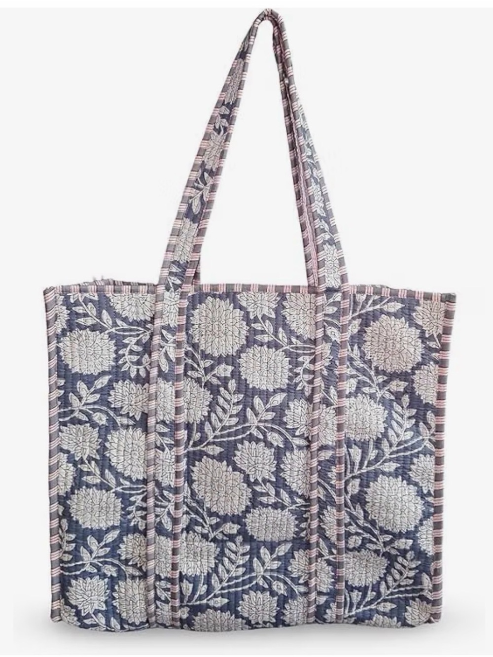 Makarisa Quilted Cotton Floral Block Print Tote Bag 18”